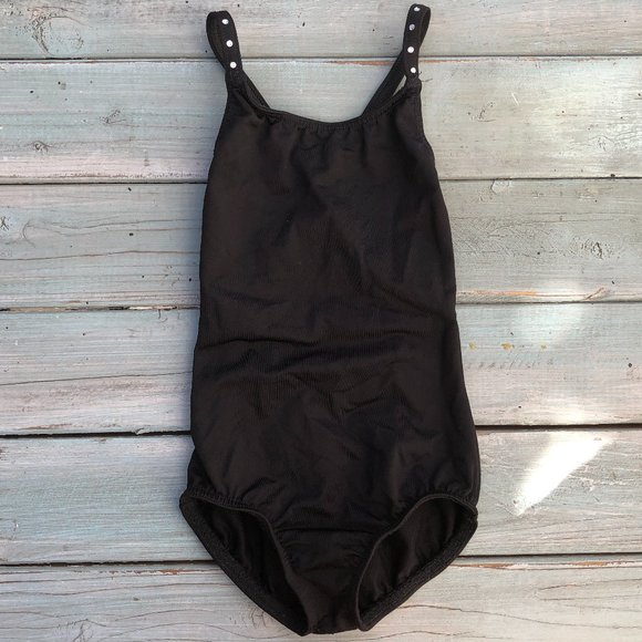 Motionwear Black Camisole Dance Leotard with Rhinestone Straps - Picture 4 of 6